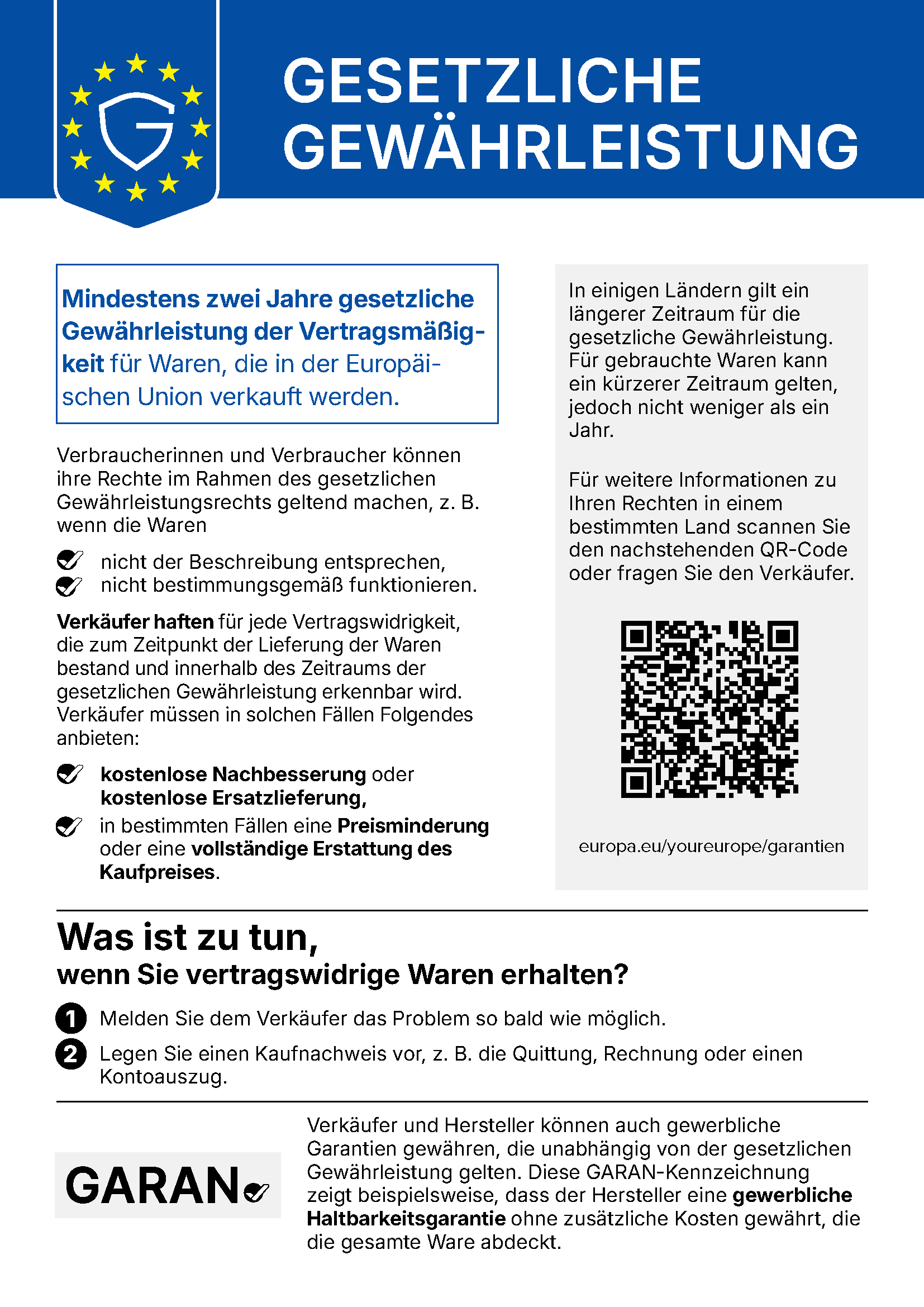 EU-Hinweis zu gesetzlichen Gewährleistungsrechten